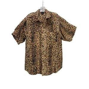 Casual Corner Silk Button Down L Leopard Animal Print tunic Shirt Work VTG